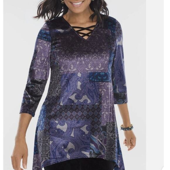 Chico's Tops - Chicos Midnight Paisley Patchwork Tunic Size 0 (Womens Small) Velour Top